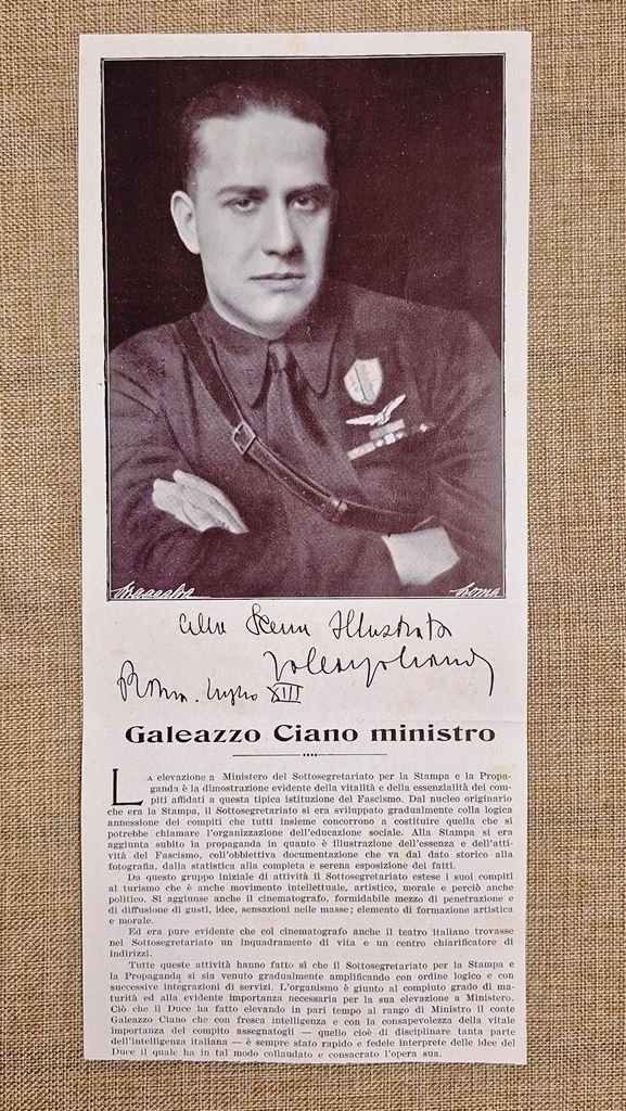 Elevazione Ministero Stampa e Propaganda Galeazzo Ciano Fascismo Stampa del … | Immagine principale