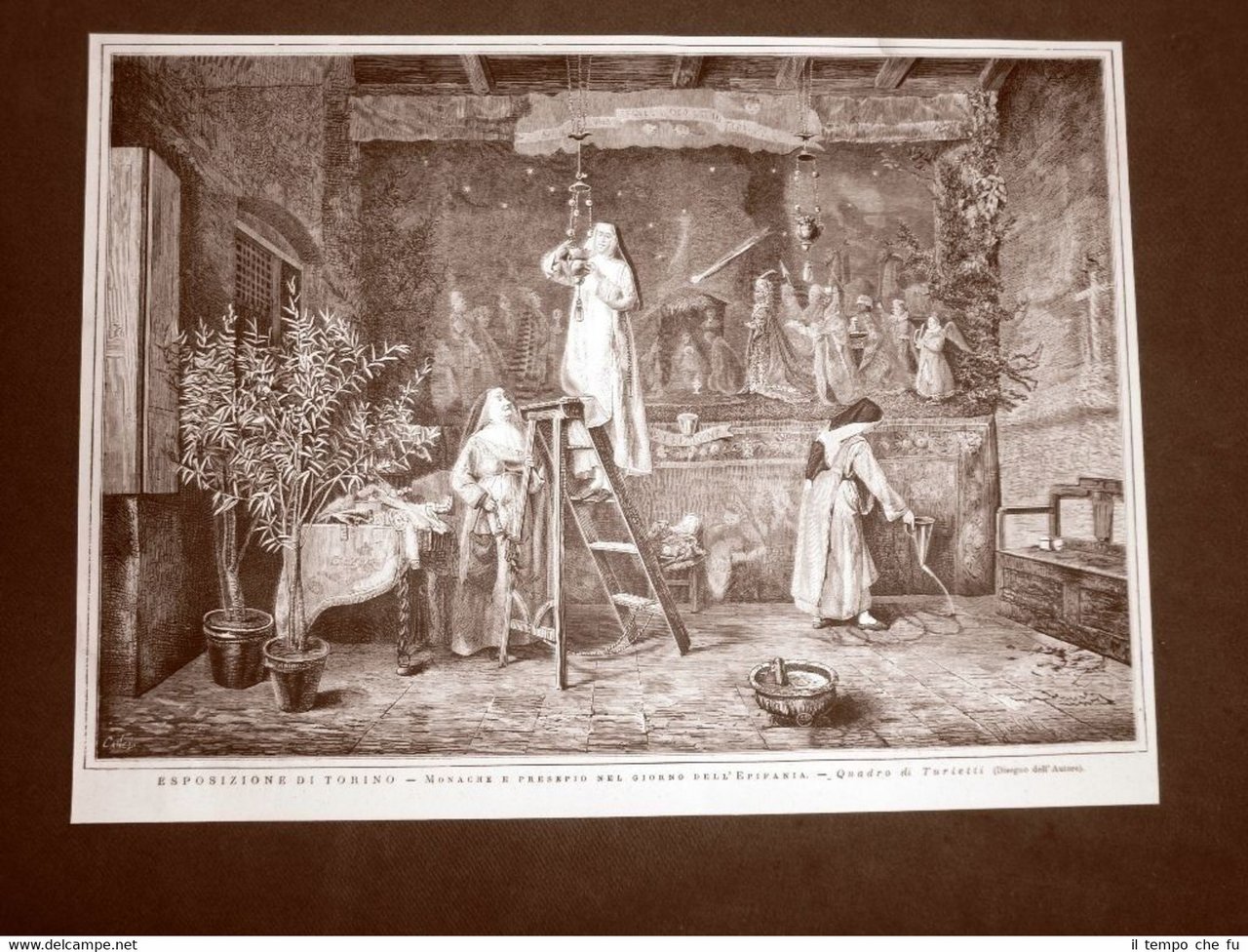 Esposizione arte Torino 1876 Monache e presepio per l'Epifania Quadro …