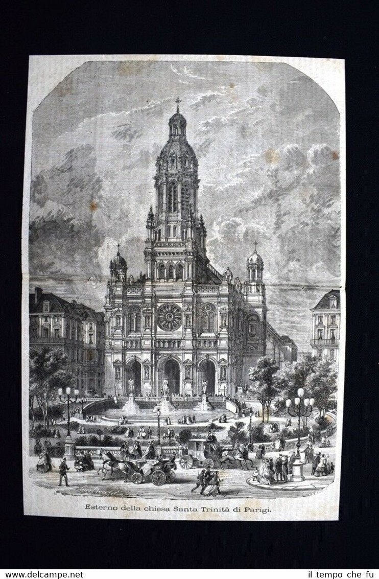 Esterno della Chiesa Santa Trinità di Parigi Incisione del 1871