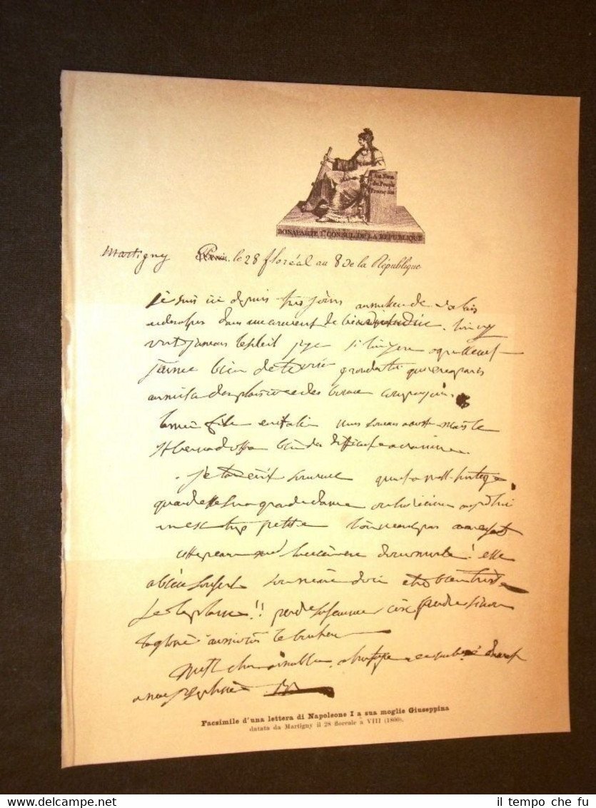 Fac simile con trascrizione Lettera di Napoleone Bonaparte a moglie …