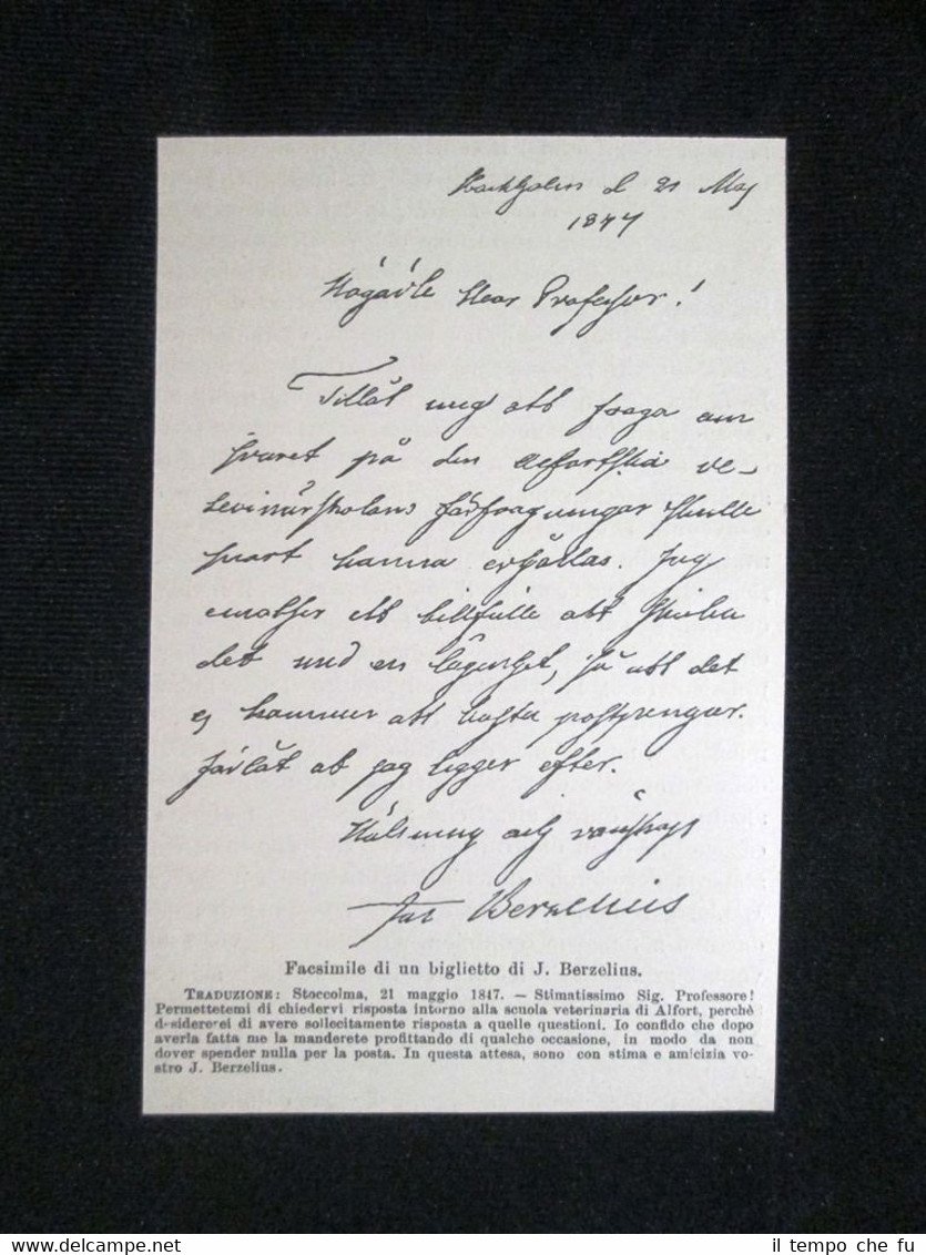 Fac simile di un biglietto del chimico svedese Jöns Jacob …