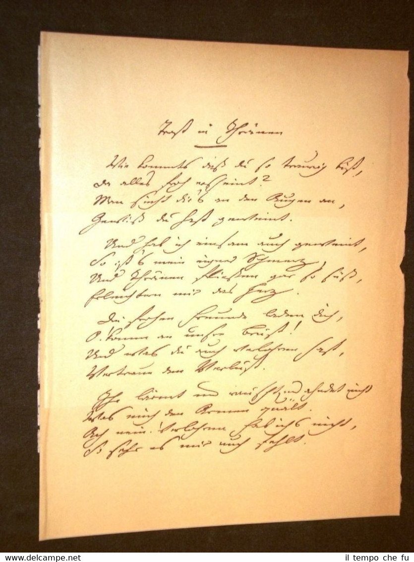 Fac simile traduzione dell'autografo di Goethe con i versi Lacrime …