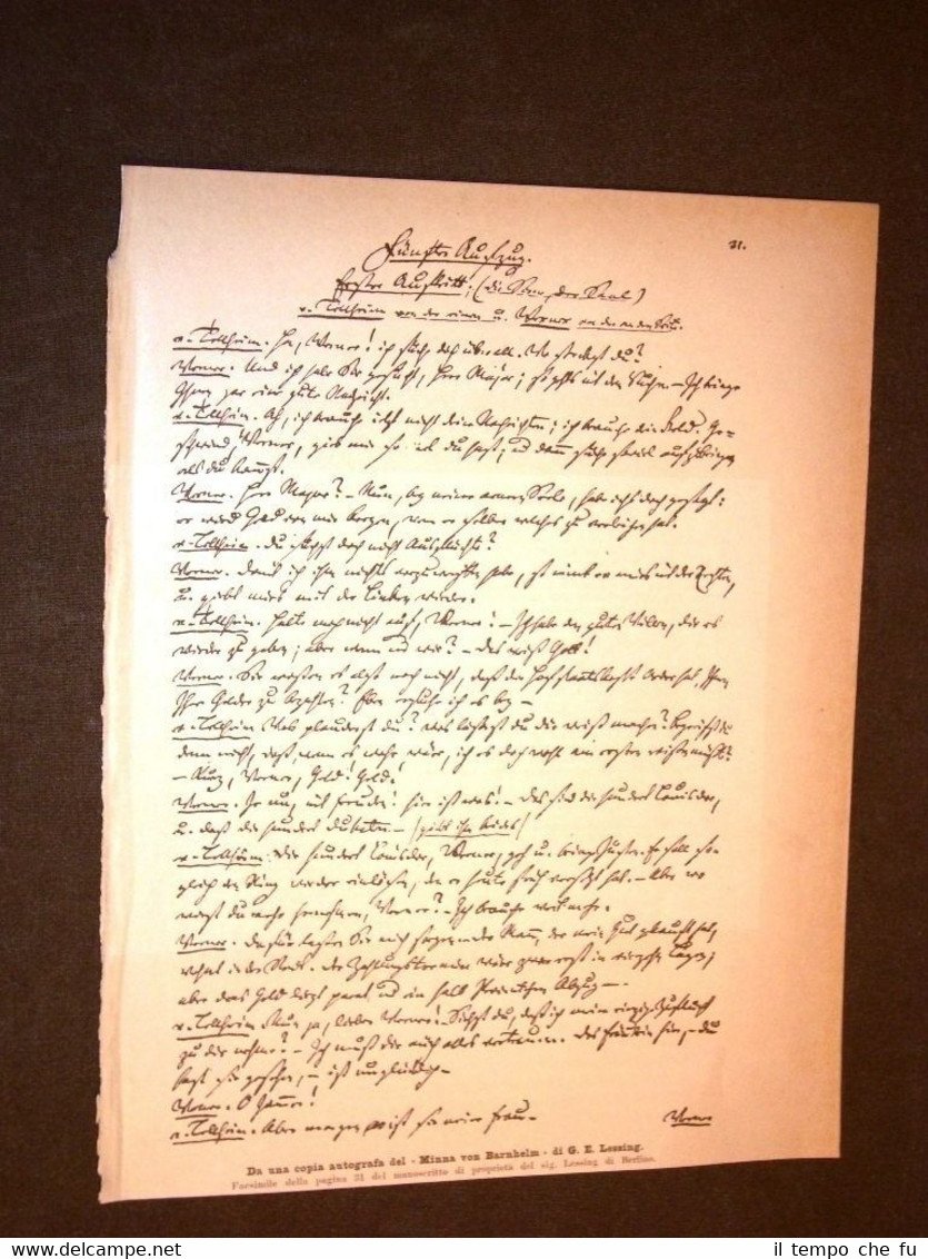 Fac simile traduzione dell'autografo di Minna von Barnhelm di G.E. …