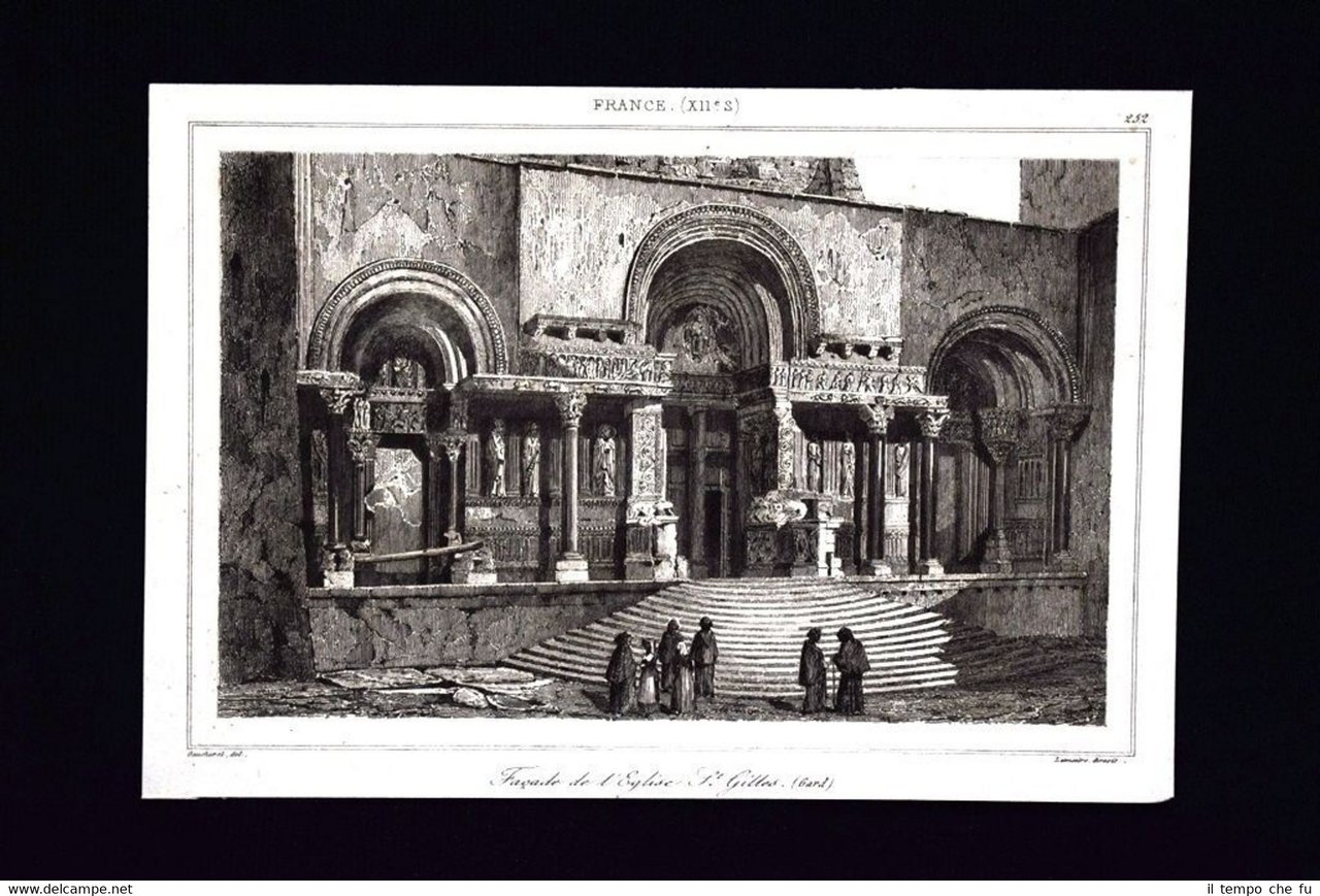Facade de l'Eglise St. Gilles, France Incisione del 1850 L'Univers …