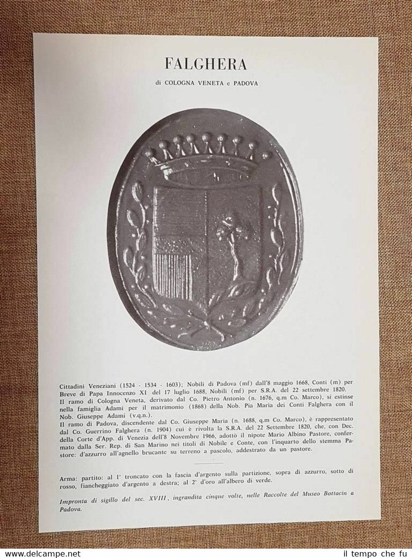 Falghera di Cologna Veneta e Padova Stemma Famiglia Nobile Nobiltà …