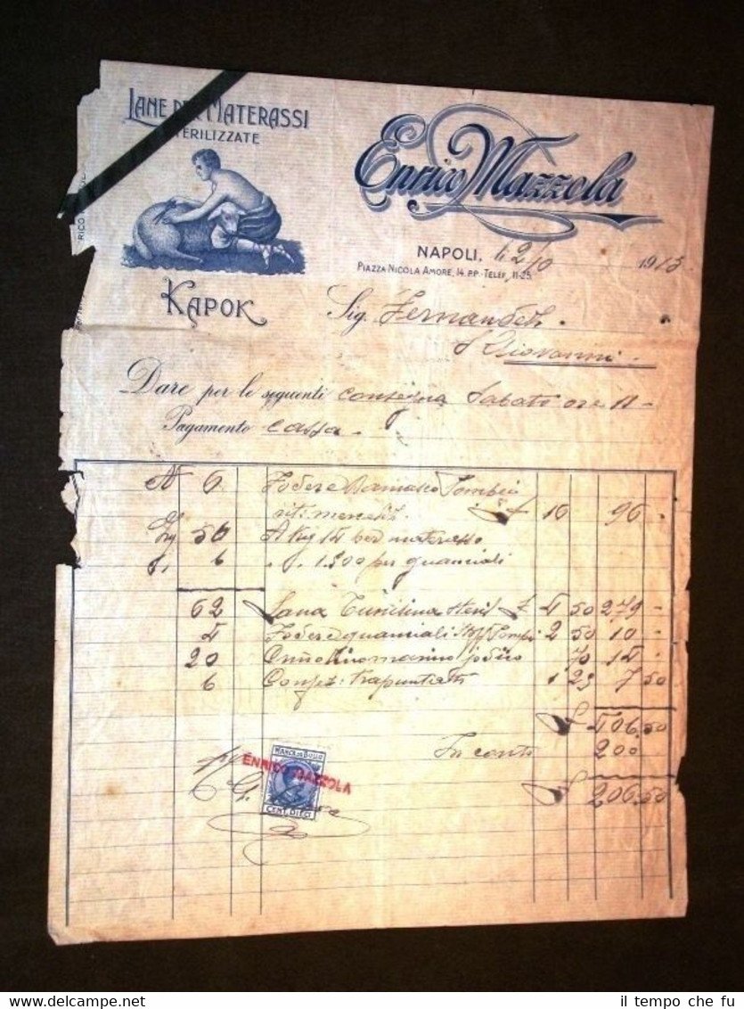 Fattura Enrico Mazzola di Napoli del 2 Ottobre 1913