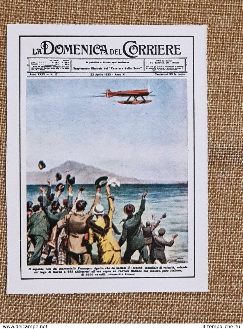 Figurina originale La Domenica del Corriere 1933 Francesco Agello volo …