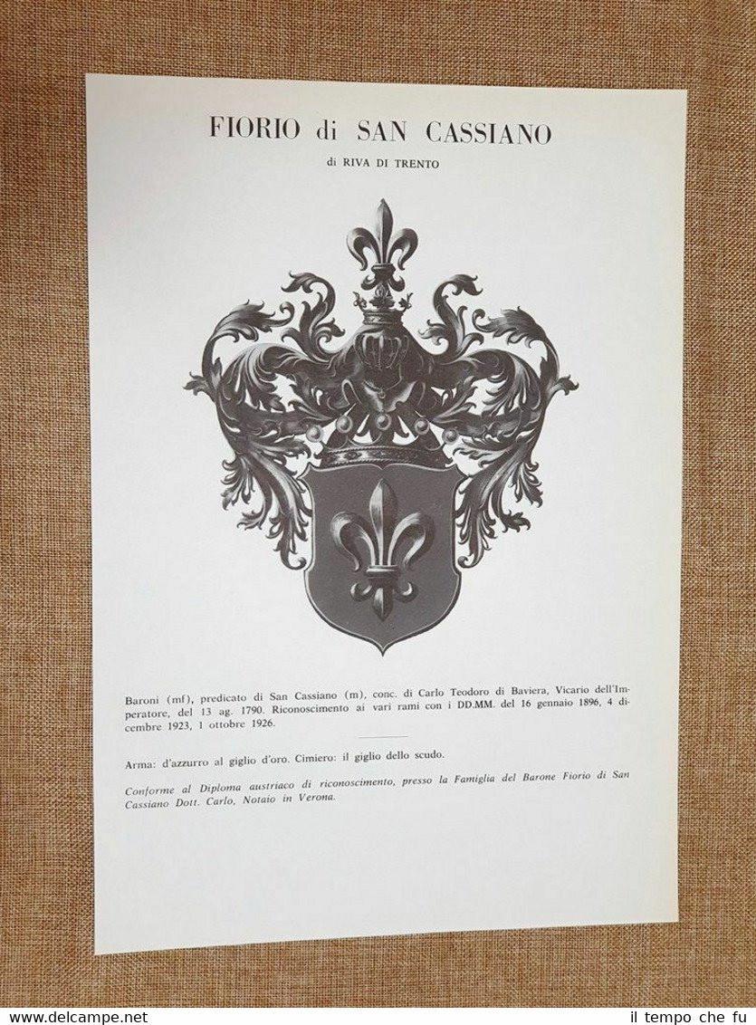 Fiorio di San Cassiano di Riva di Trento Stemma Famiglia …