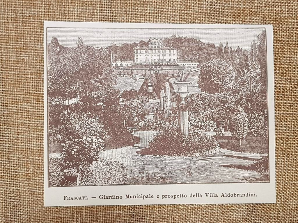 Frascati nell'800 Giardino municipale e prospetto Villa Aldobrandini Roma Lazio | Immagine principale