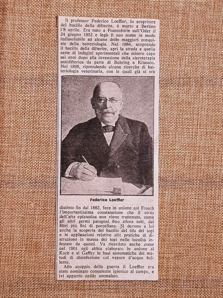 Friedrich A.Johannes Loeffler Francoforte sull'Oder 1852 Berlino 1915 Necrologio
