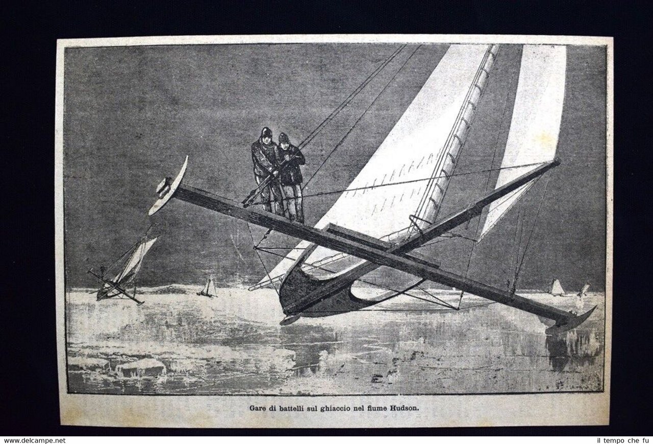 Gare di battelli sul ghiaccio nel fiume Hudson Incisione del …