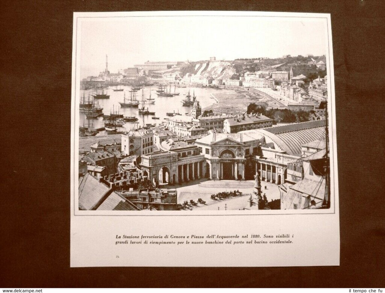 Genova nel 1880 Stazione ferroviaria e Piazza dell'Acquaverde Liguria Ristampa