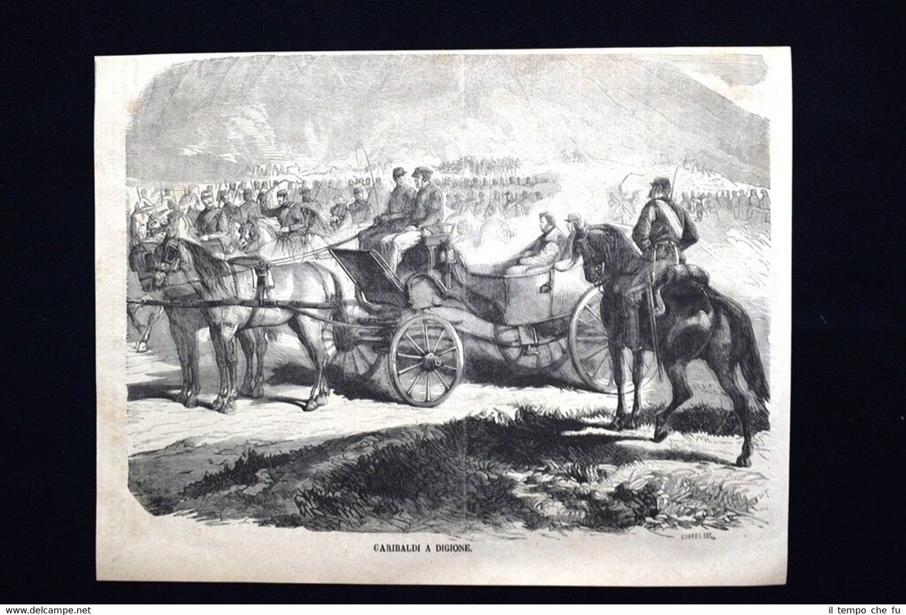 Giuseppe Garibaldi a Digione+Rottura della diga di Neuilly Incisione del …