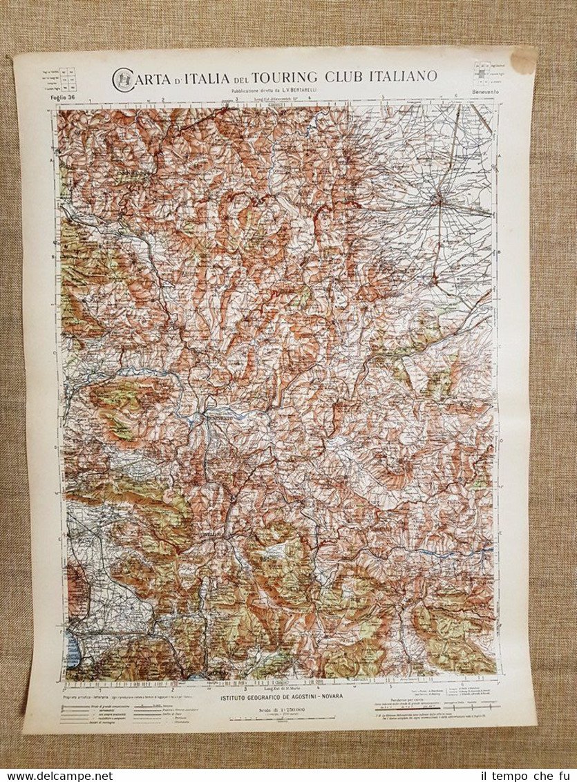 Grande carta geografica del 1909 Benevento Campania Touring Club Italiano