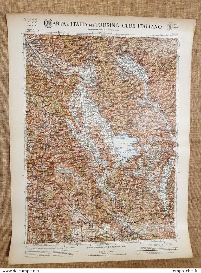 Grande carta geografica del 1909 Perugia Trasimeno Umbria Touring Club …