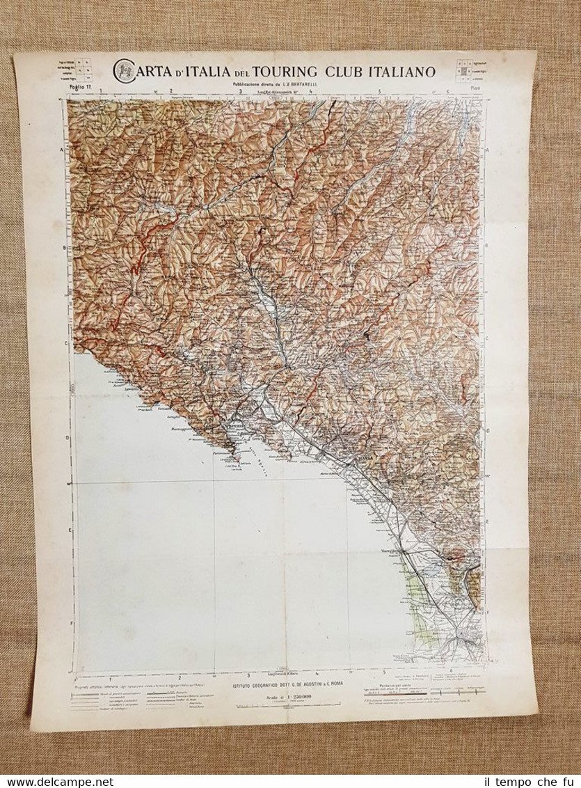 Grande carta geografica del 1909 Pisa Toscana Touring Club Italiano