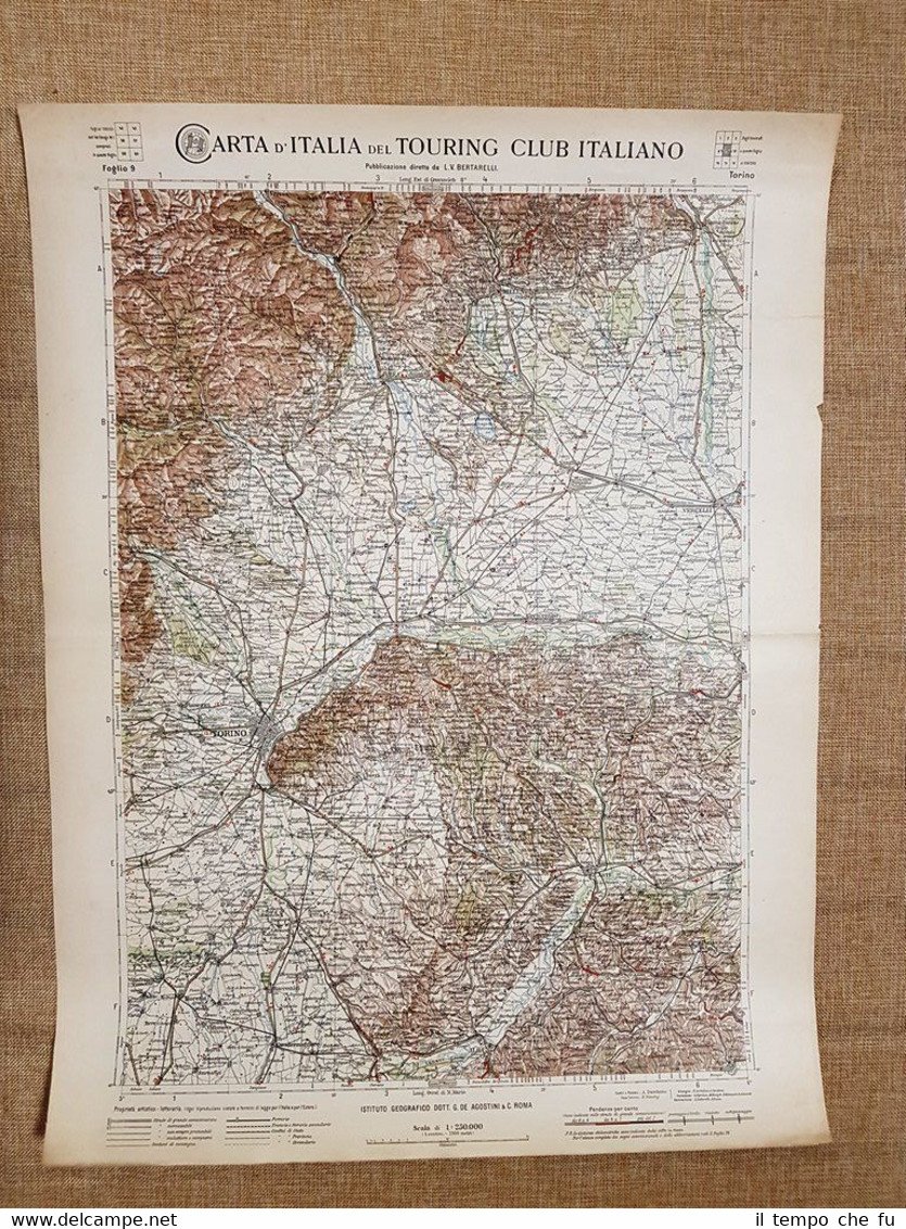 Grande carta geografica del 1909 Torino Piemonte Touring Club Italiano