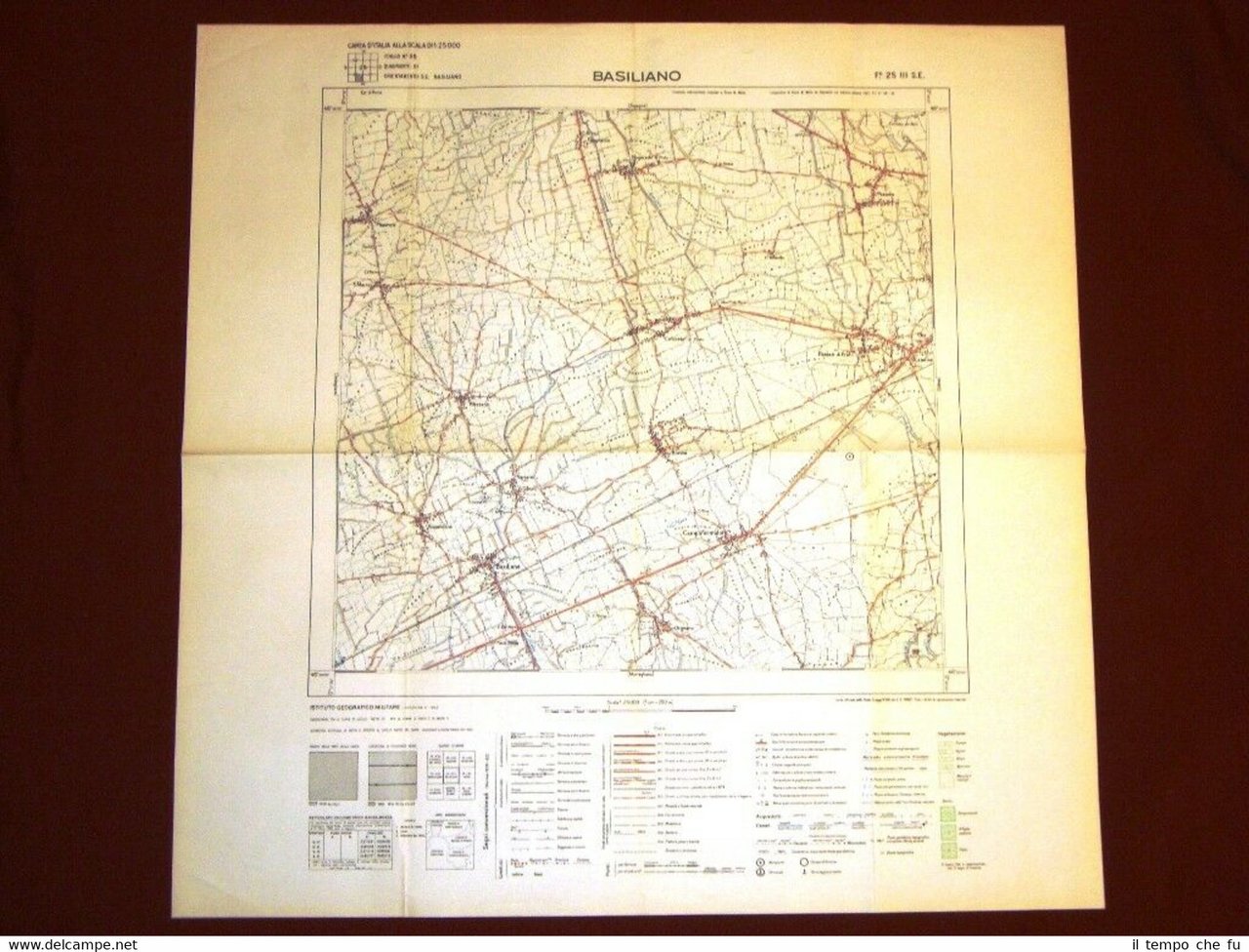 Grande carta topografica Basiliano Basilian Udine Friuli Dettagliatissima I.G.M.