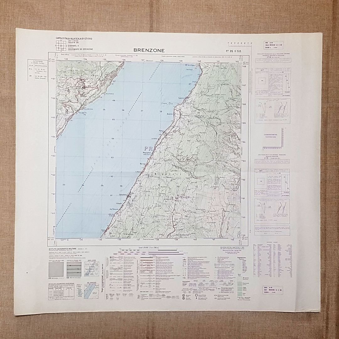 Grande carta topografica Brenzone sul Garda Verona Veneto Dettagliatissima IGM