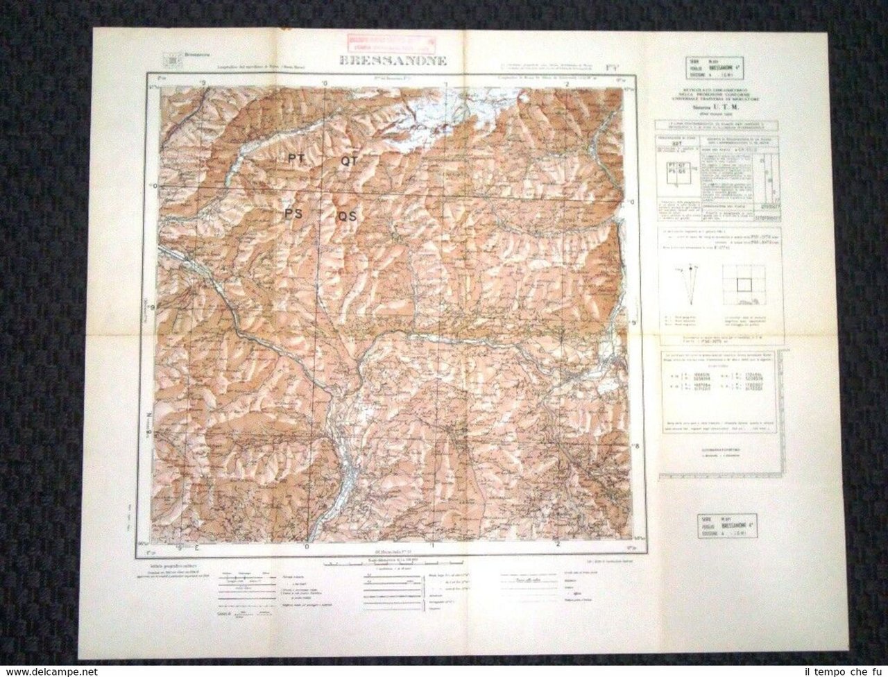 Grande carta topografica Bressanone Bolzano Trentino Dettagliatissima IGM