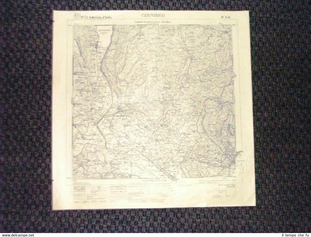 Grande carta topografica Cernobbio Como Lombardia Dettagliatissima I.G.M.