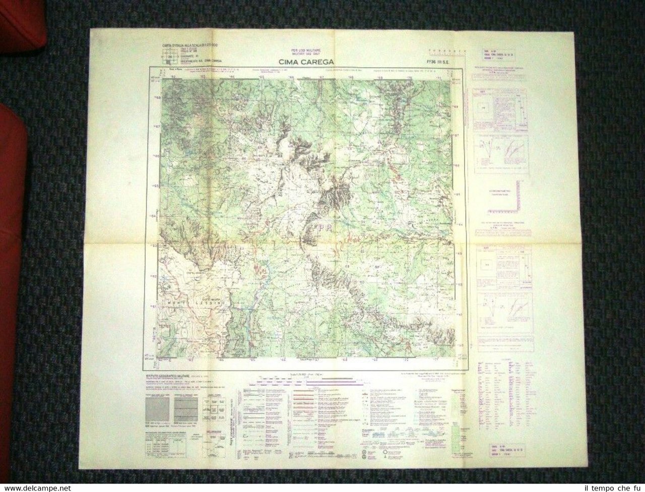 Grande carta topografica Cima Carega Trento Trentino Dettagliatissima IGM