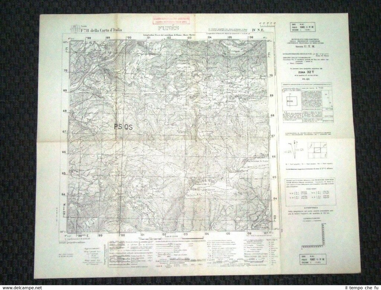 Grande carta topografica Funes Bolzano Trentino Alto Adige Dettagliatissima IGM