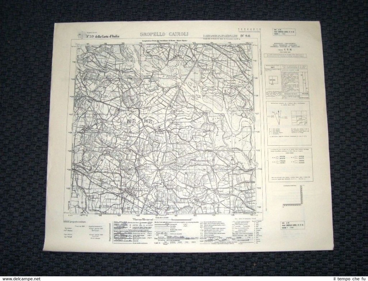 Grande carta topografica Gropello Cairoli e dintorni Dettagliatissima I.G.M.