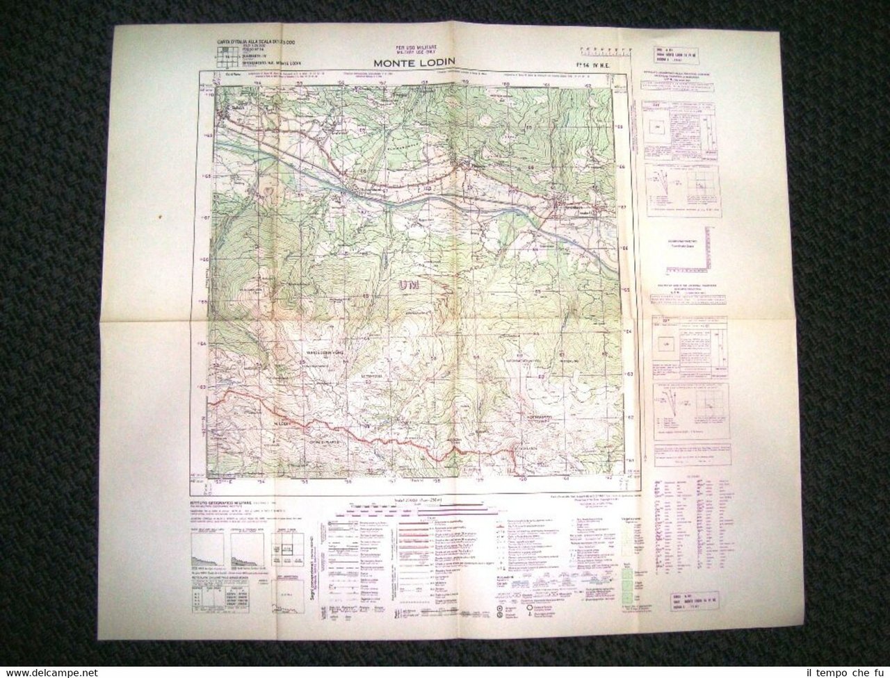 Grande carta topografica Monte Lodin o Findenigkofel Dettagliatissima I.G.M.