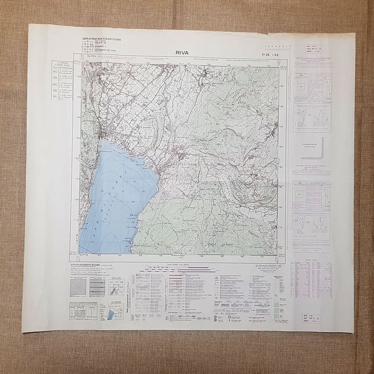 Grande carta topografica Riva del Garda Trento Trentino Dettagliatissima I.G.M.