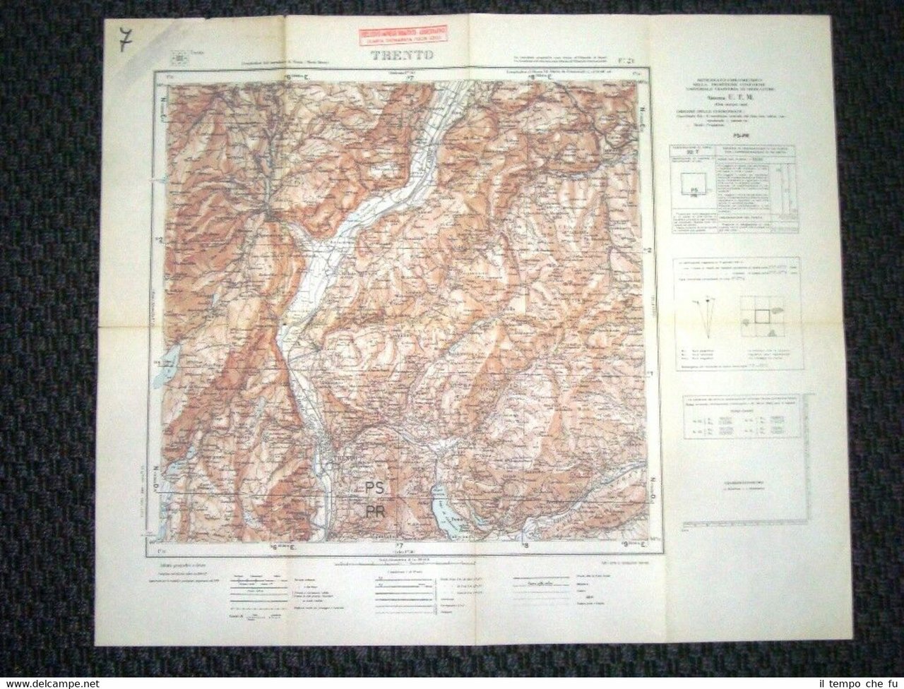 Grande carta topografica Trento Trentino Alto Adige Dettagliata IGM