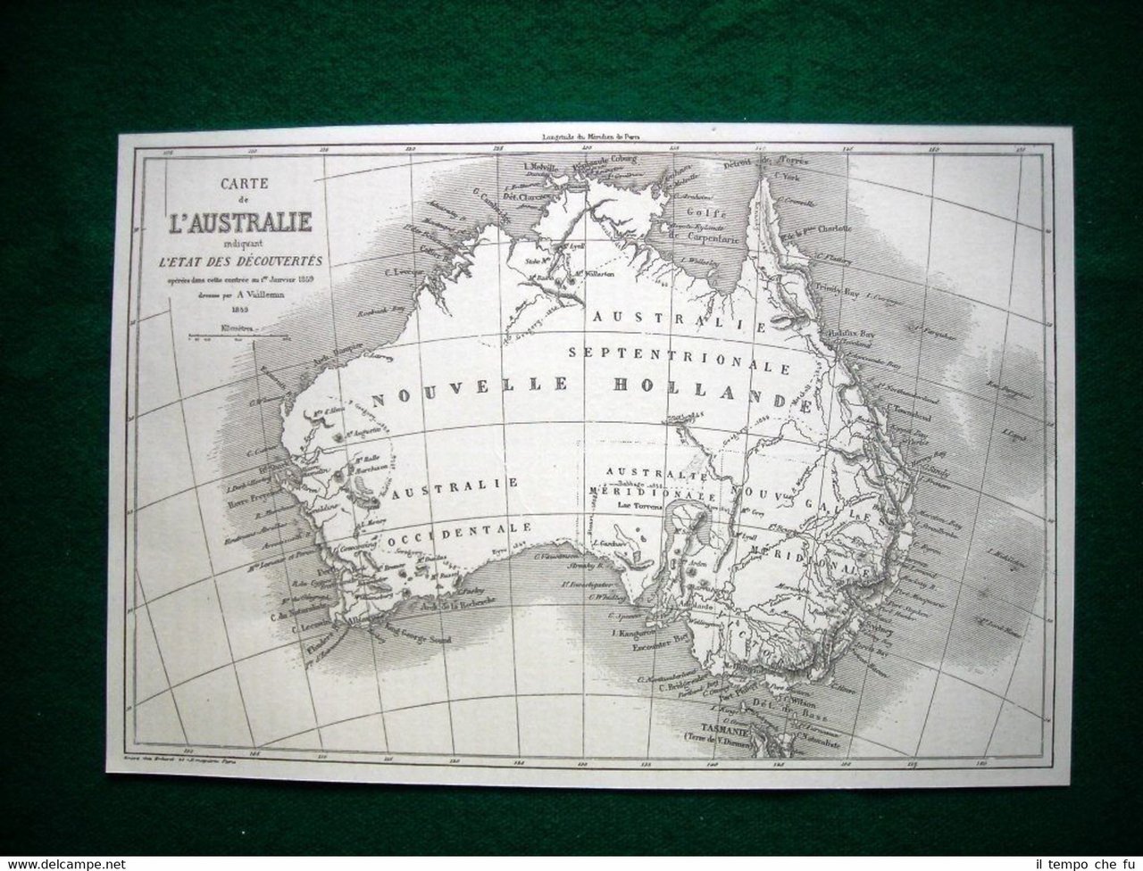 Gravure année 1860 carte de l'Australie - mappa dell'Australia