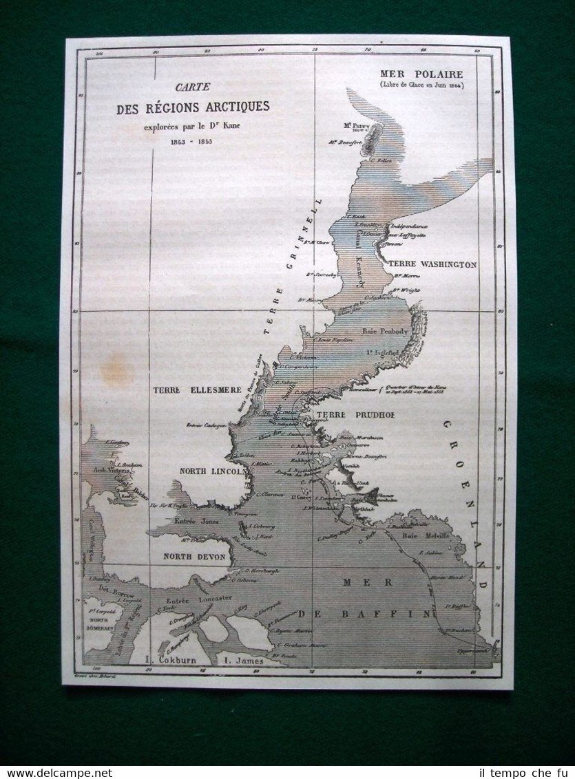 Gravure année 1860 carte des région arctiques - regione Artica