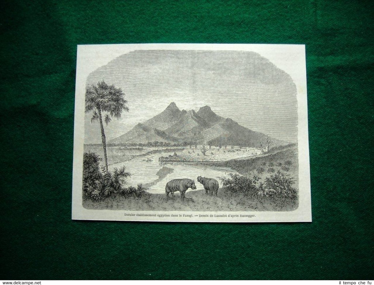 Gravure année 1860 dernier établissement égyptiens dans le Fazogl