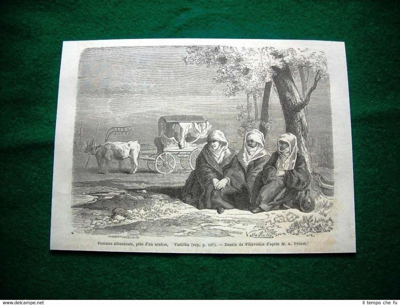 Gravure année 1860 femmes albanaises, près d'un arabas, Vasilika | Immagine principale