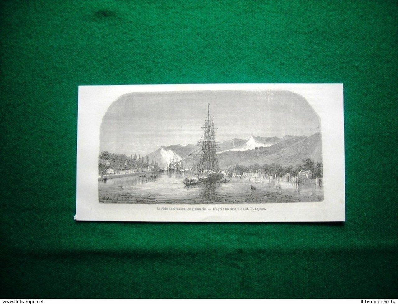 Gravure année 1860 la rade de Gravosa, en Dalmatie