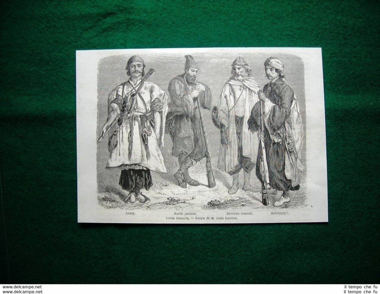 Gravure année 1860 types persans, Louty, Kurde pasteur - tipi …