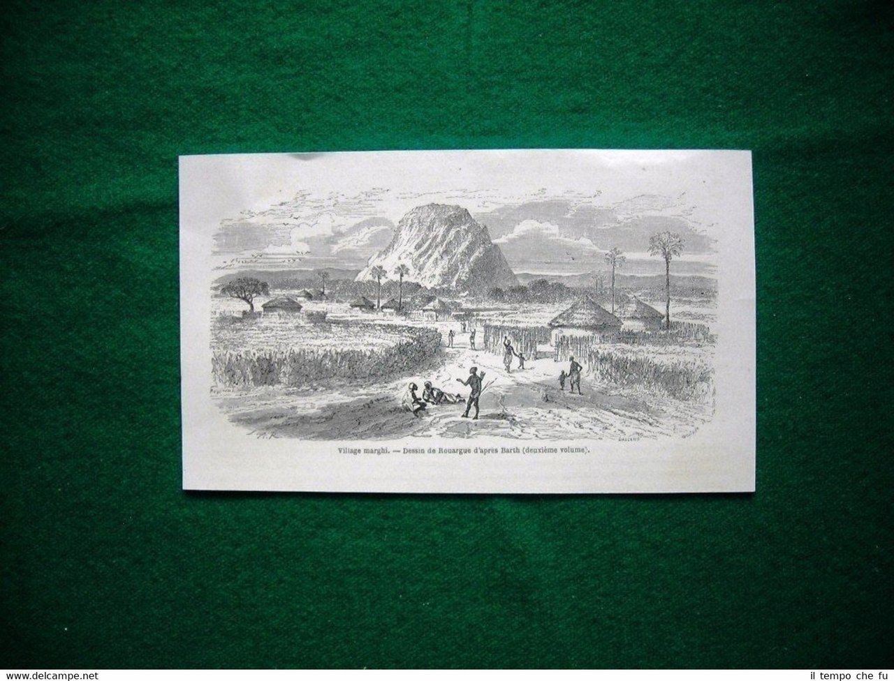 Gravure année 1860 village marghi, dessin de Rouargue d'après Barth
