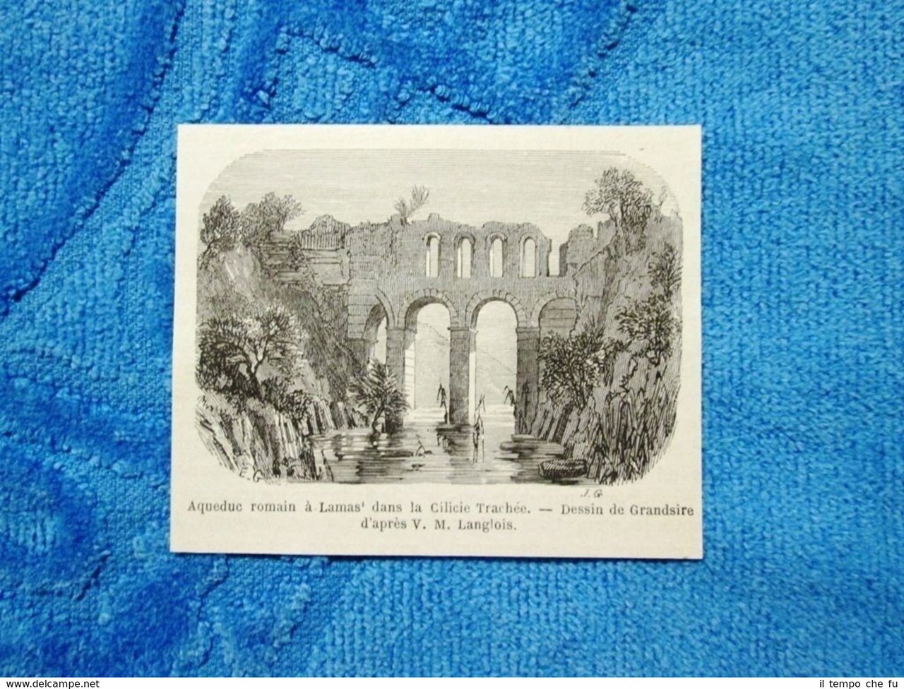Gravure Année 1861 - Aqueduc romain à Lamas(Turquie) - Acquedotto …