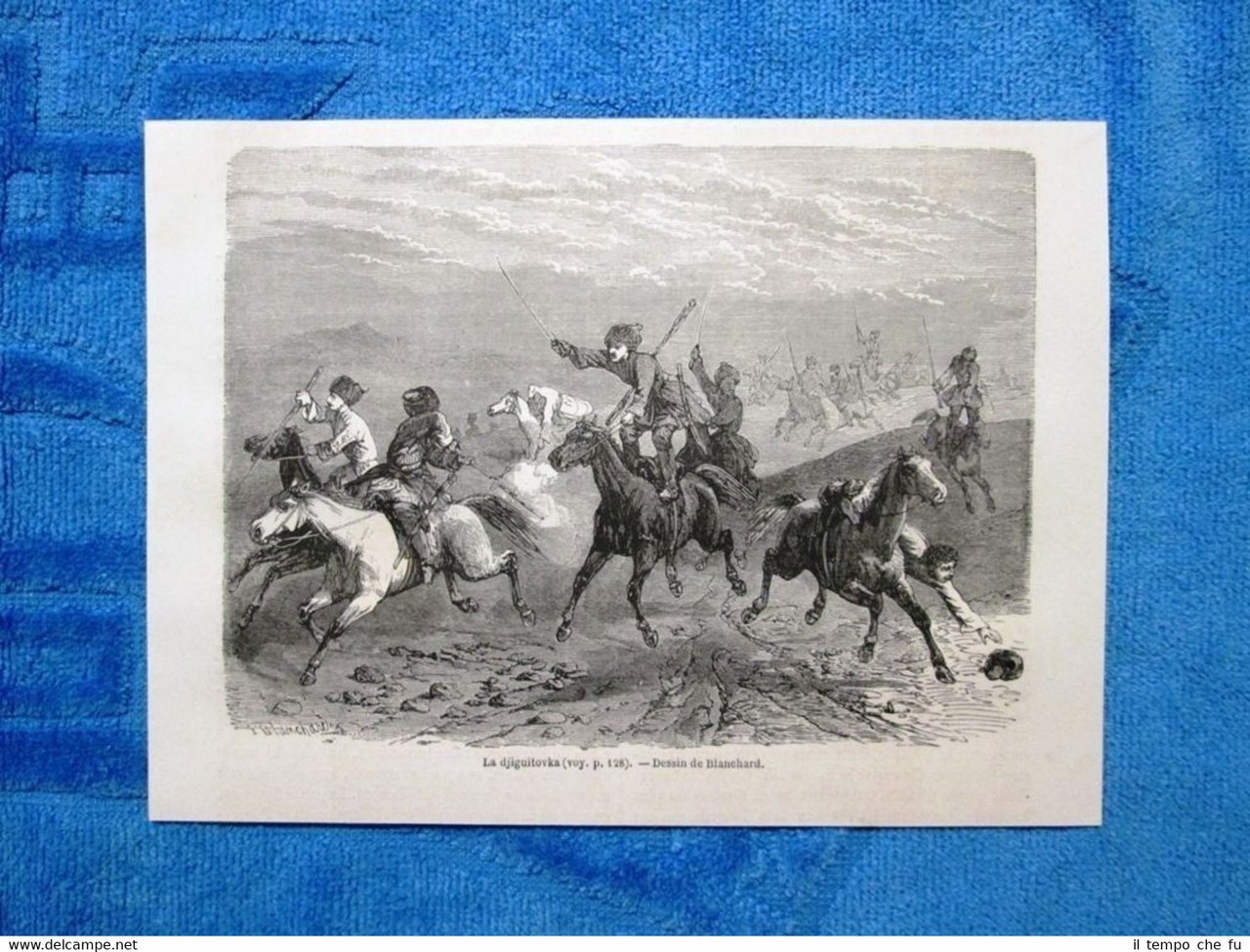 Gravure Année 1861 - La djiguitovka - La cavalerie russe …