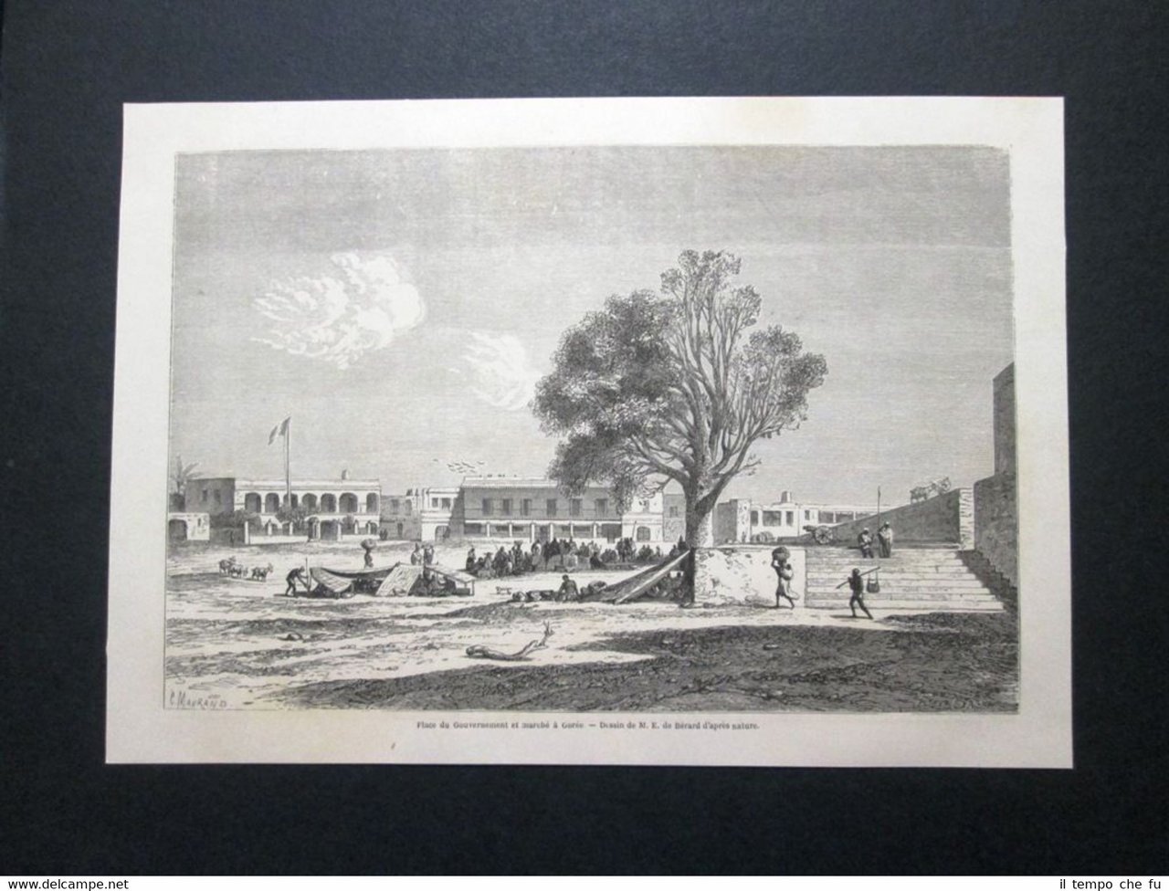 Gravure Année 1861 - Place du Gouvernement et marché à …