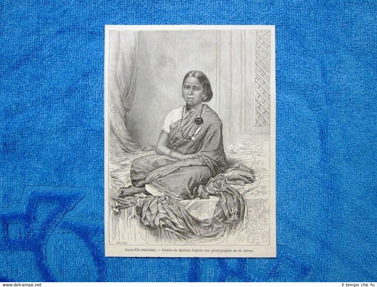 Gravure Année 1862 - Jeune fille malabare - Ragazza malabar