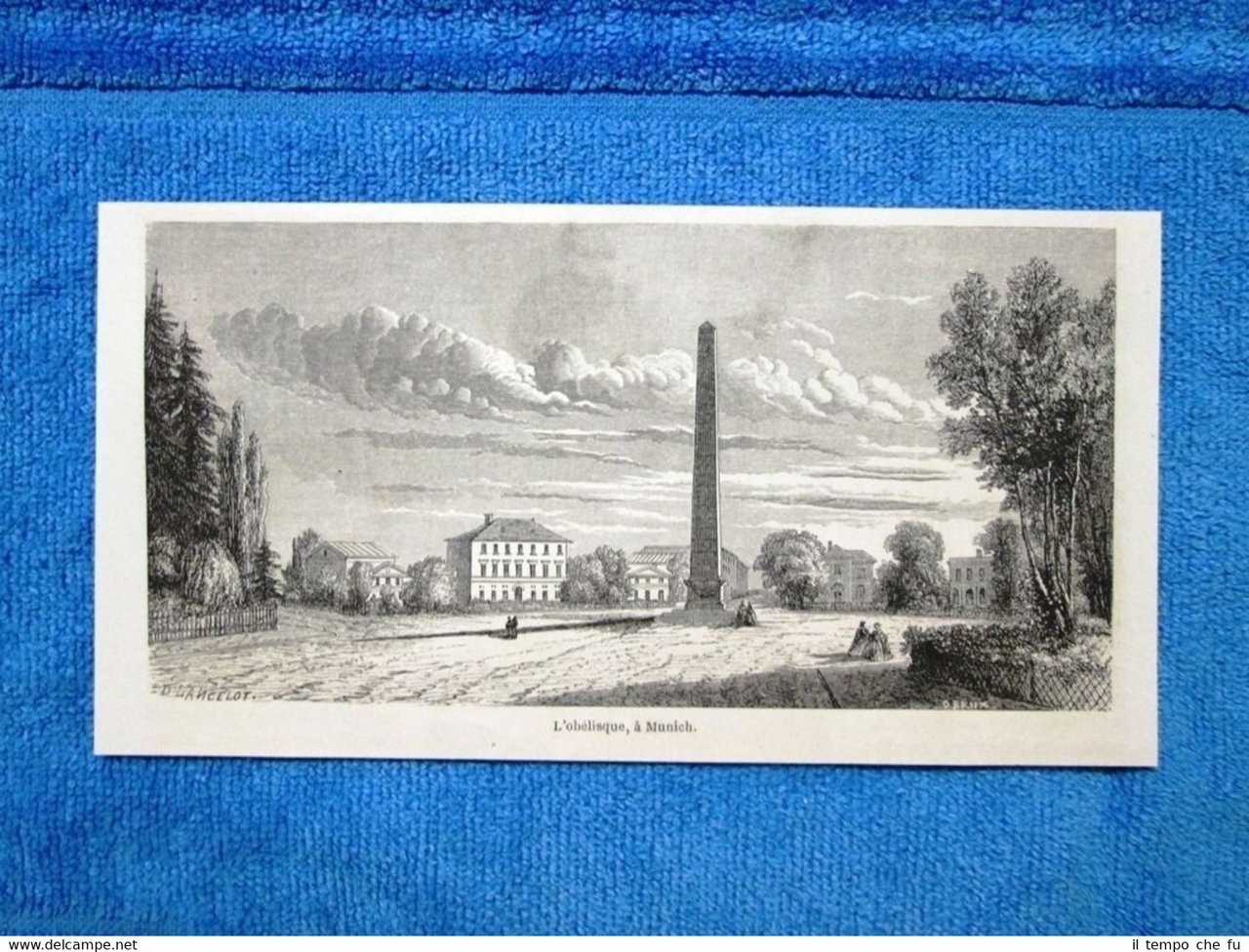 Gravure Année 1862 - L'obélisque à Munich (Allemagne-Germania)