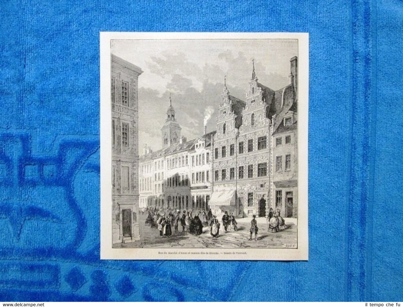 Gravure Année 1862 - Rue de marché d'Amac et maison …