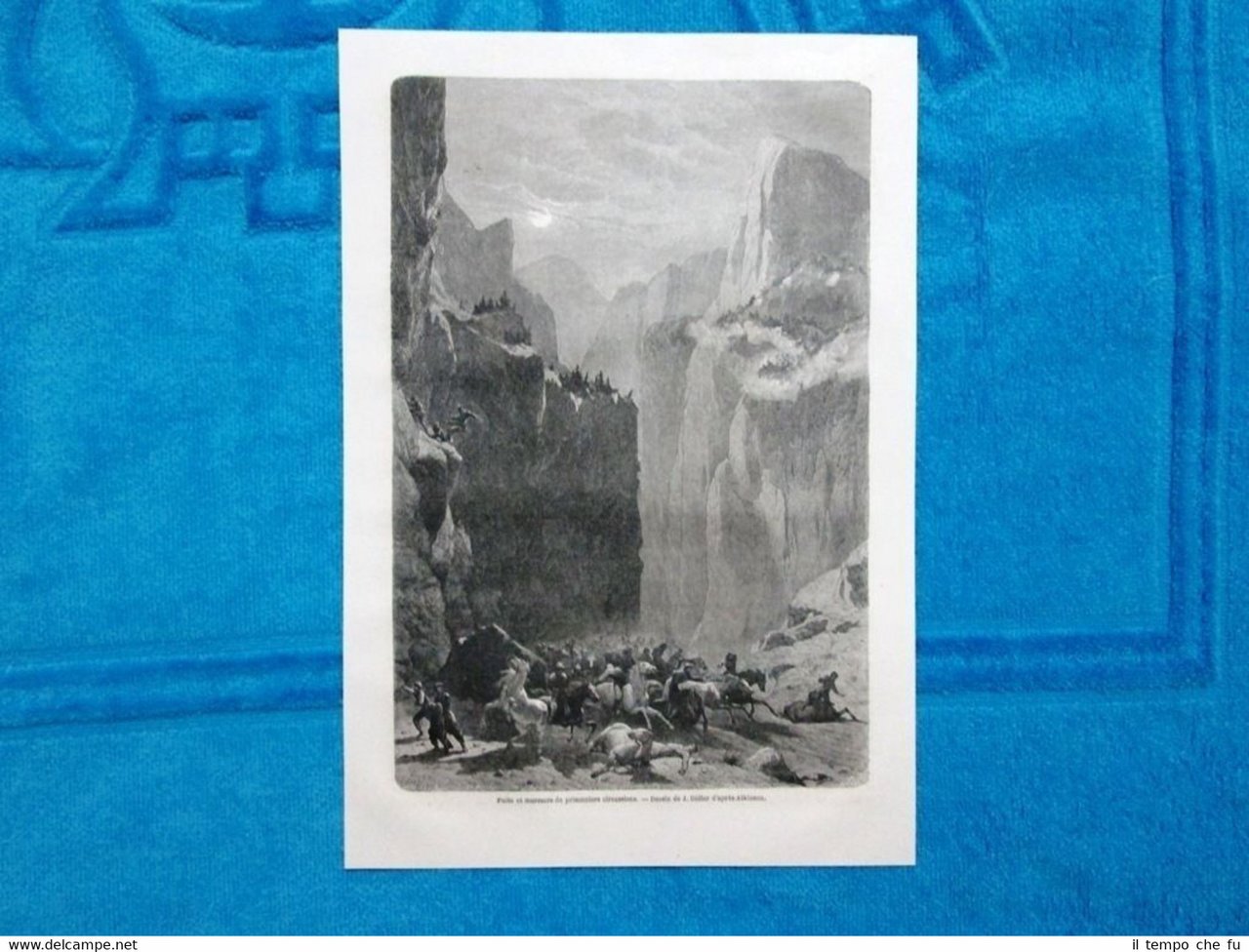 Gravure Année 1863 - Fuite e massacre de prisonniers circassiens-Fuga …