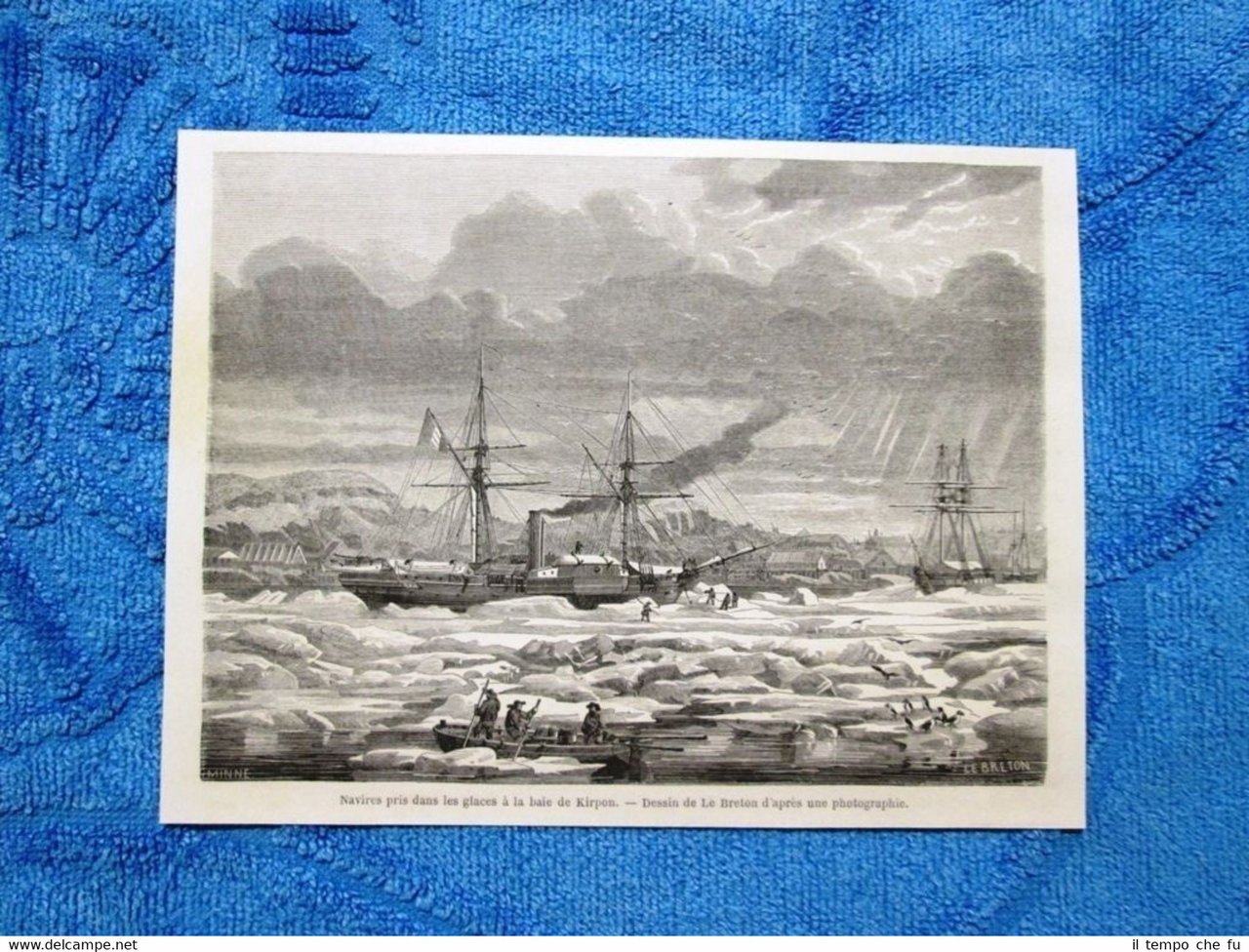 Gravure Année 1863 - Navires pris dans les glaces de …