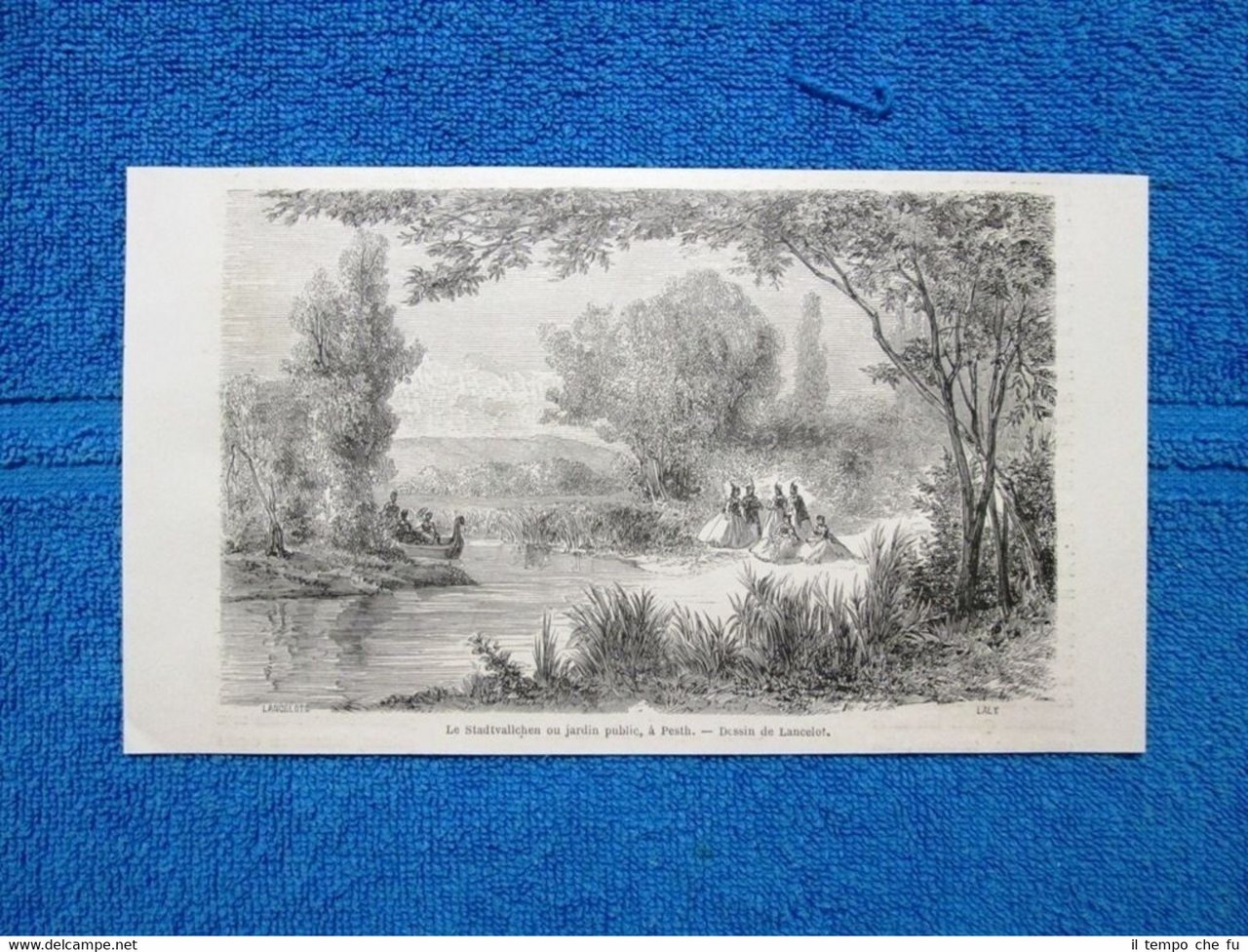 Gravure Année 1865 - Jardin public à Pesth(Hongrie)-Giardino pubblico(Ungheria) | Immagine principale