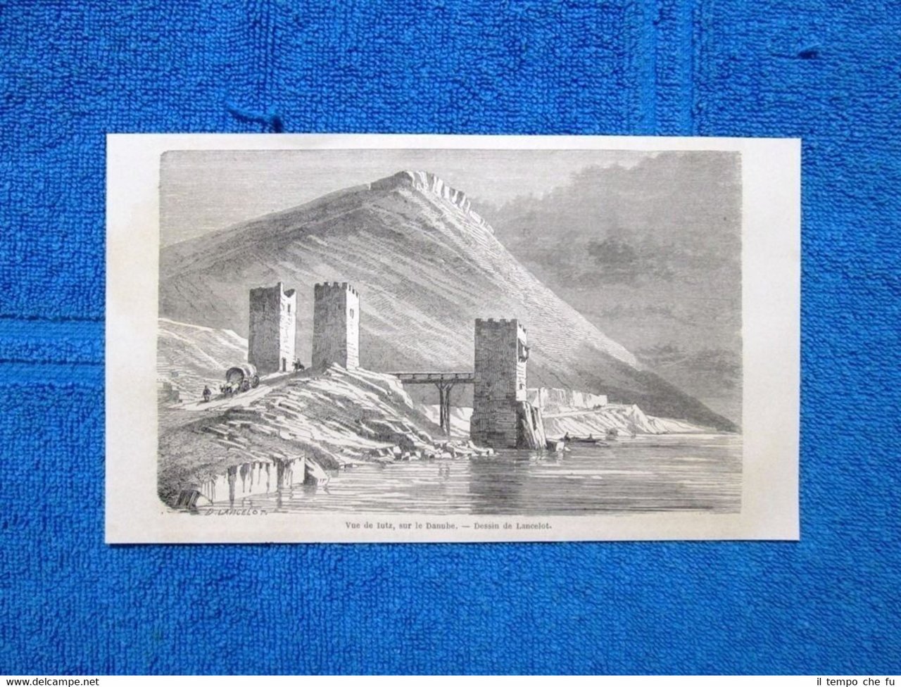 Gravure Année 1865 - Vue de Iutz, sur le Danube(Roumanie)Veduta …