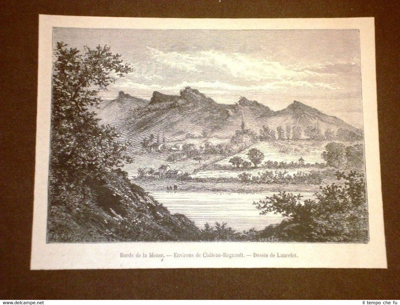 Gravure année 1872 Bords de la Meuse Environs de Chàteau …