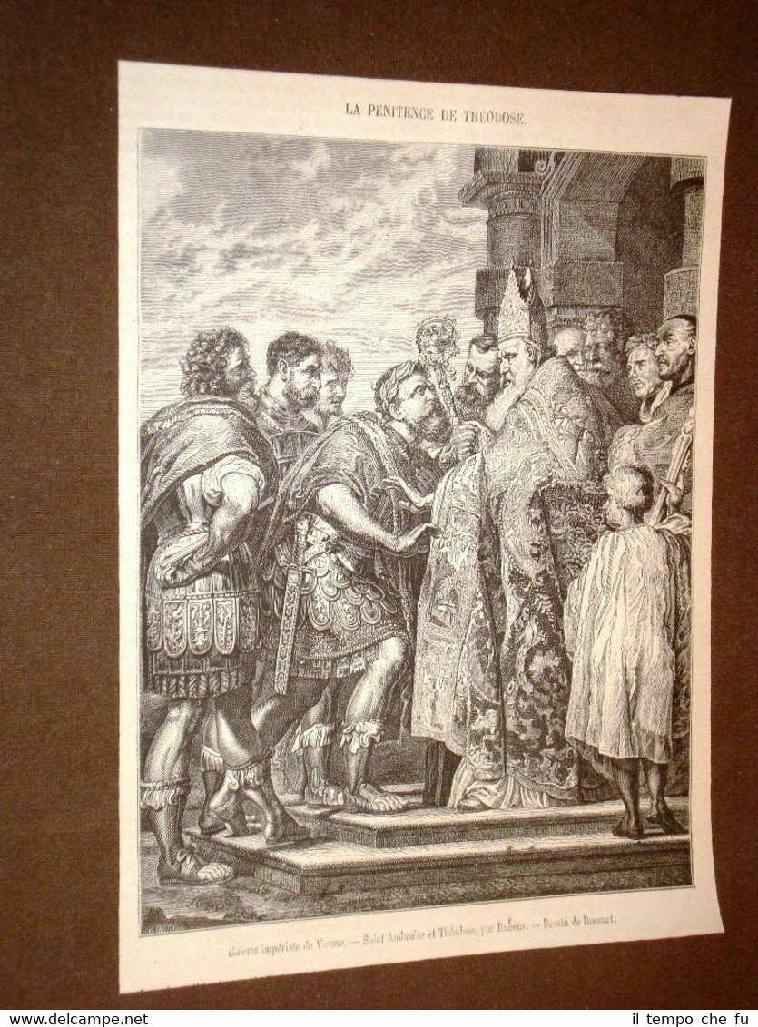 Gravure année 1872 La penitence de Théodose par Rubens Galerie … | Immagine principale